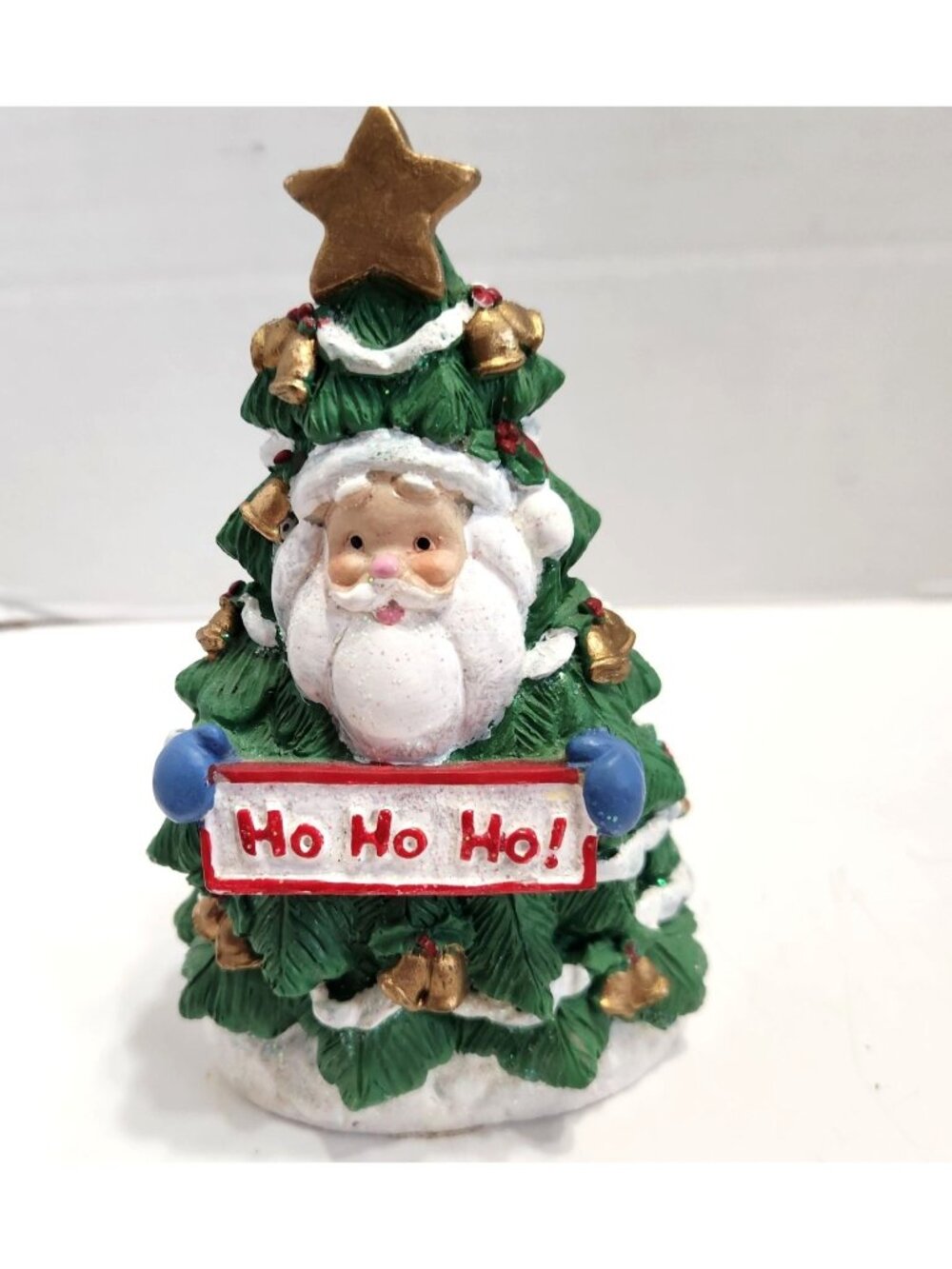 Santa Christmas Tree Figurine Ho Ho Ho Sign Holiday Decor Winter Display Piece